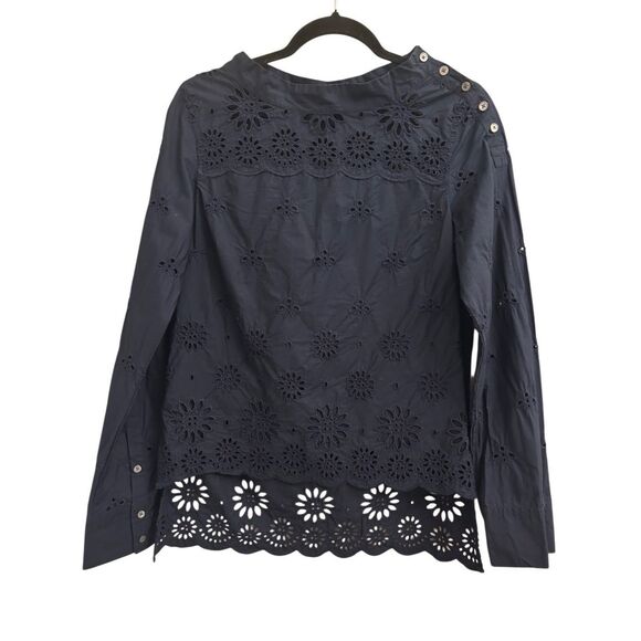 J. Crew Eyelet Mock neck Blouse size 6 / S 100% cotton Boho work preppy - Picture 1 of 9